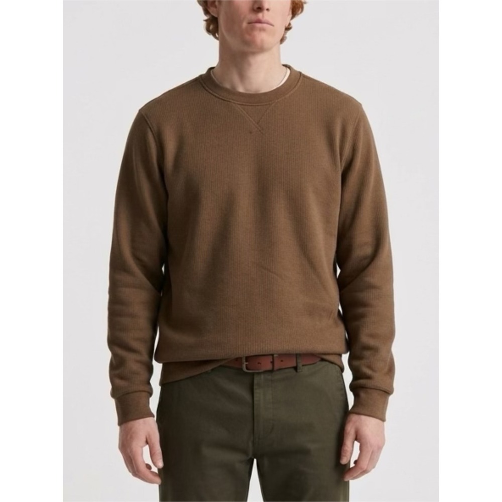 BC Clothing Heritage Mens Brown Waffle Knit Sherpa Lined Thermal Sweatshirt L